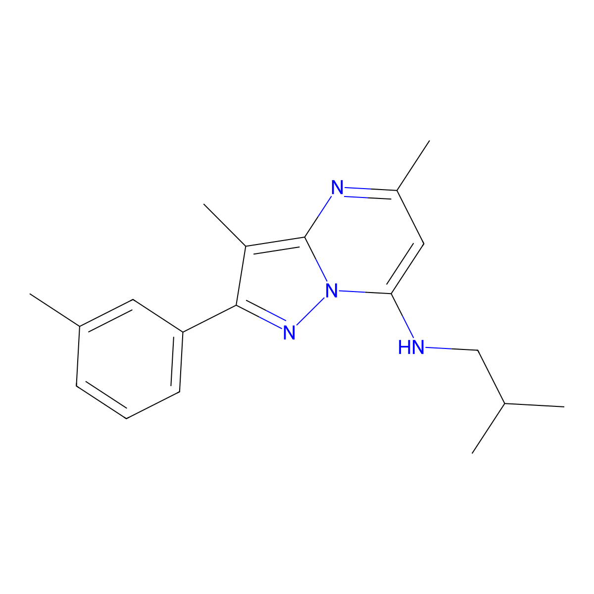 N-isobutyl-3,5-dimethyl-2-(3-methylphenyl)pyrazolo[1,5-a]pyrimidin-7-amine molecular structure, CAS 1203039-01-3