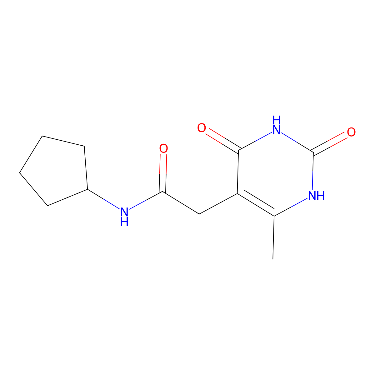 N-cyclopentyl-2-(6-methyl-2,4-dioxo-1,2,3,4-tetrahydropyrimidin-5-yl)acetamide molecular structure, CAS 1203039-52-4