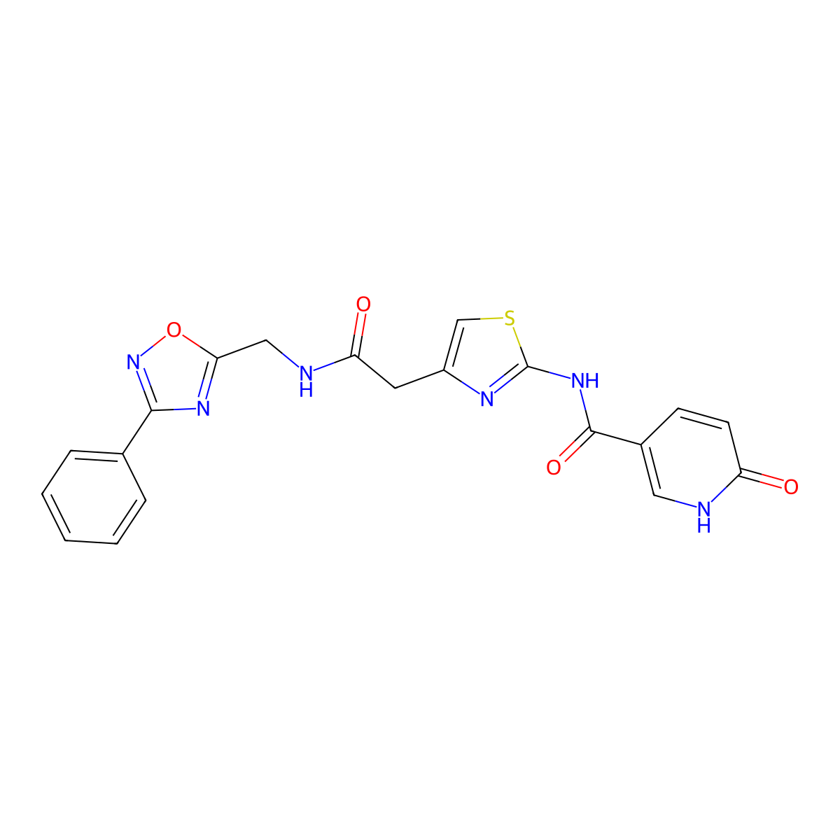 6-oxo-N-(4-(2-oxo-2-(((3-phenyl-1,2,4-oxadiazol-5-yl)methyl)amino)ethyl)thiazol-2-yl)-1,6-dihydropyridine-3-carboxamide molecular structure, CAS 1203039-99-9