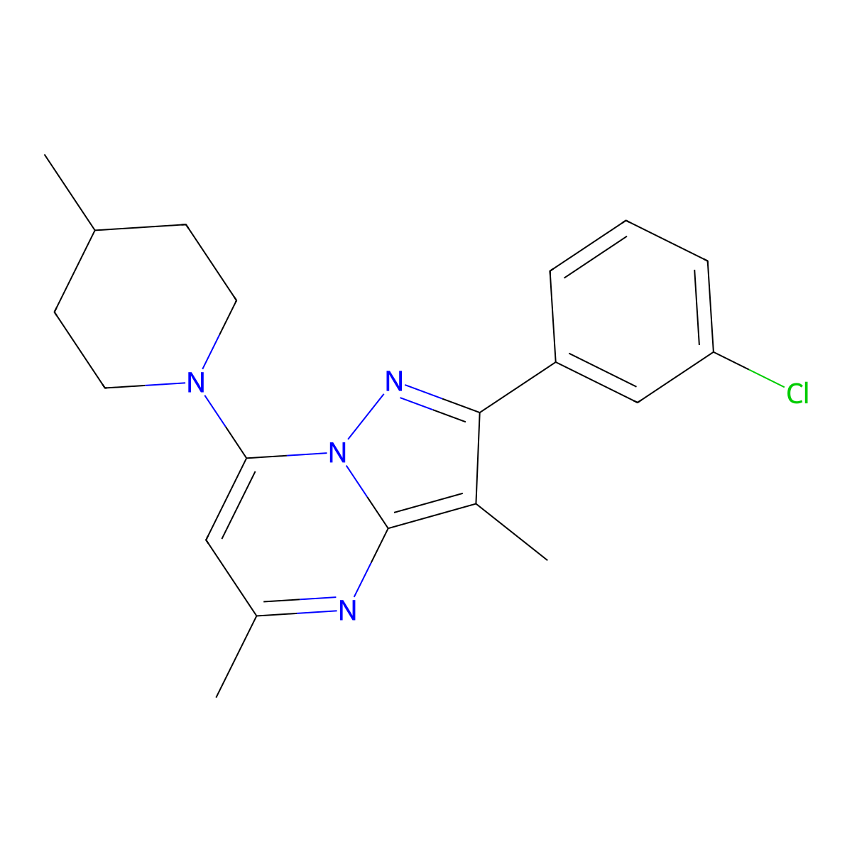2-(3-Chlorophenyl)-3,5-dimethyl-7-(4-methylpiperidin-1-yl)pyrazolo[1,5-a]pyrimidine molecular structure, CAS 1203041-39-7