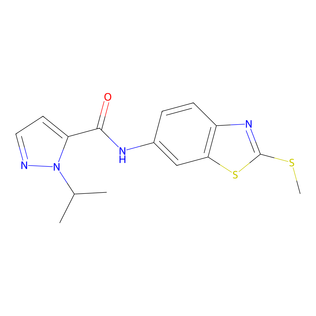 1-isopropyl-N-(2-(methylthio)benzo[d]thiazol-6-yl)-1H-pyrazole-5-carboxamide molecular structure, CAS 1203042-10-7