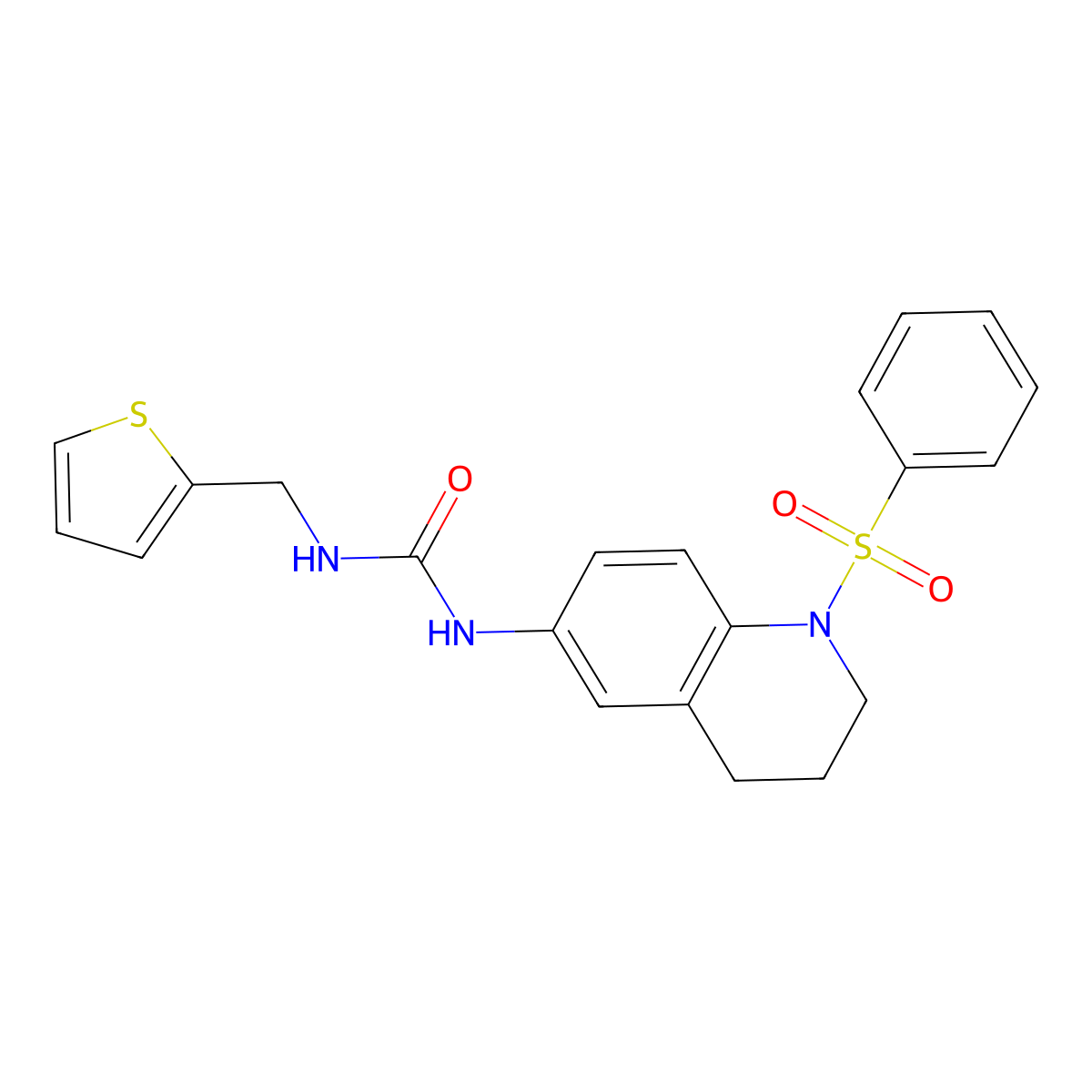 1-(1-(Phenylsulfonyl)-1,2,3,4-tetrahydroquinolin-6-yl)-3-(thiophen-2-ylmethyl)urea molecular structure, CAS 1203042-13-0