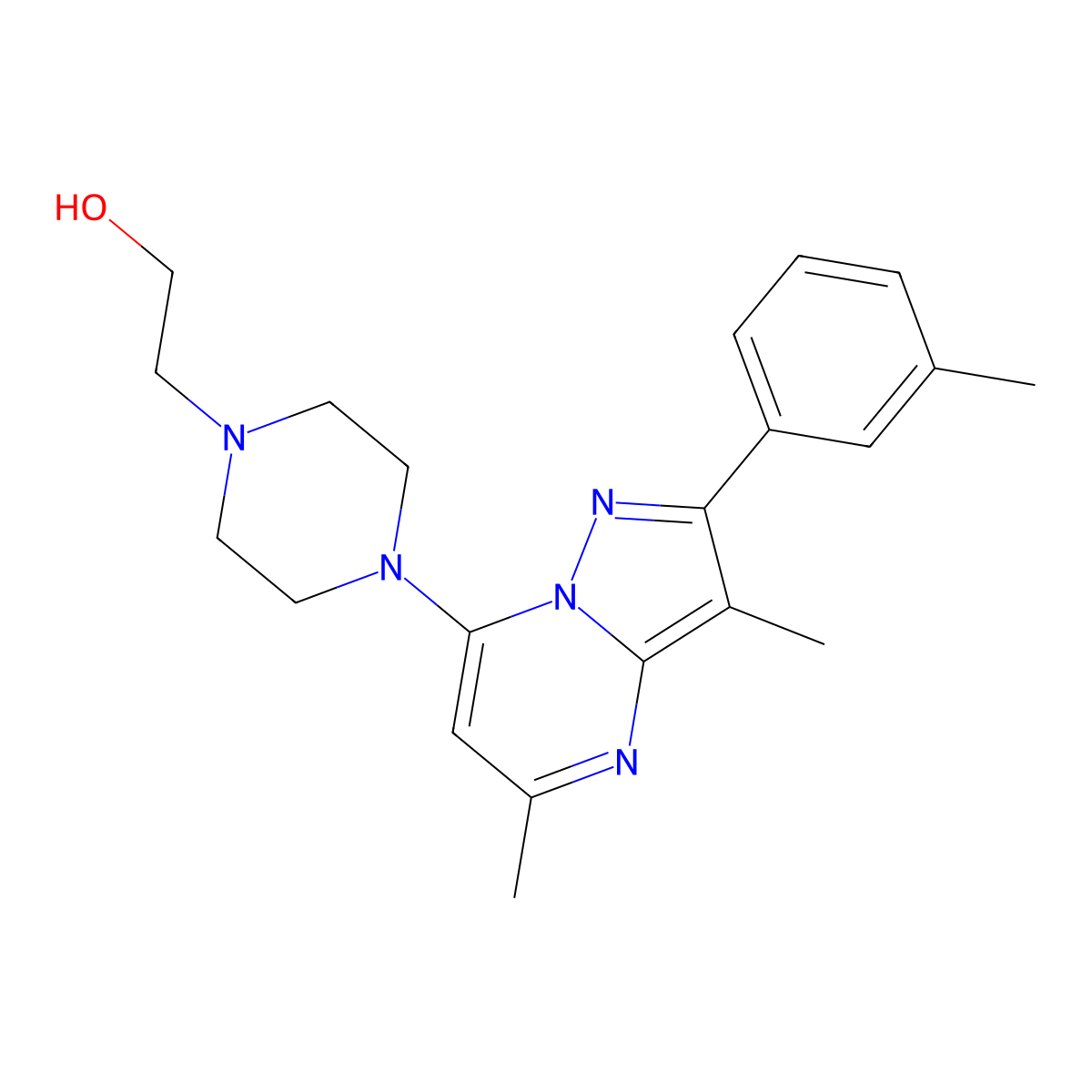 2-{4-[3,5-Dimethyl-2-(3-methylphenyl)pyrazolo[1,5-a]pyrimidin-7-yl]piperazin-1-yl}ethanol molecular structure, CAS 1203042-89-0