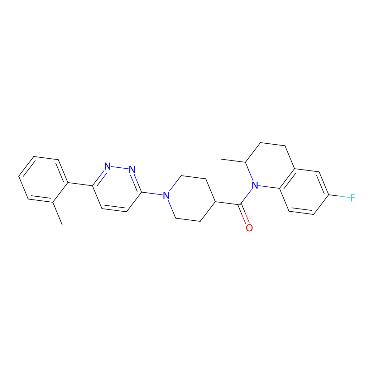 (6-fluoro-2-methyl-3,4-dihydroquinolin-1(2H)-yl)(1-(6-(o-tolyl)pyridazin-3-yl)piperidin-4-yl)methanone molecular structure, CAS 1203043-24-6