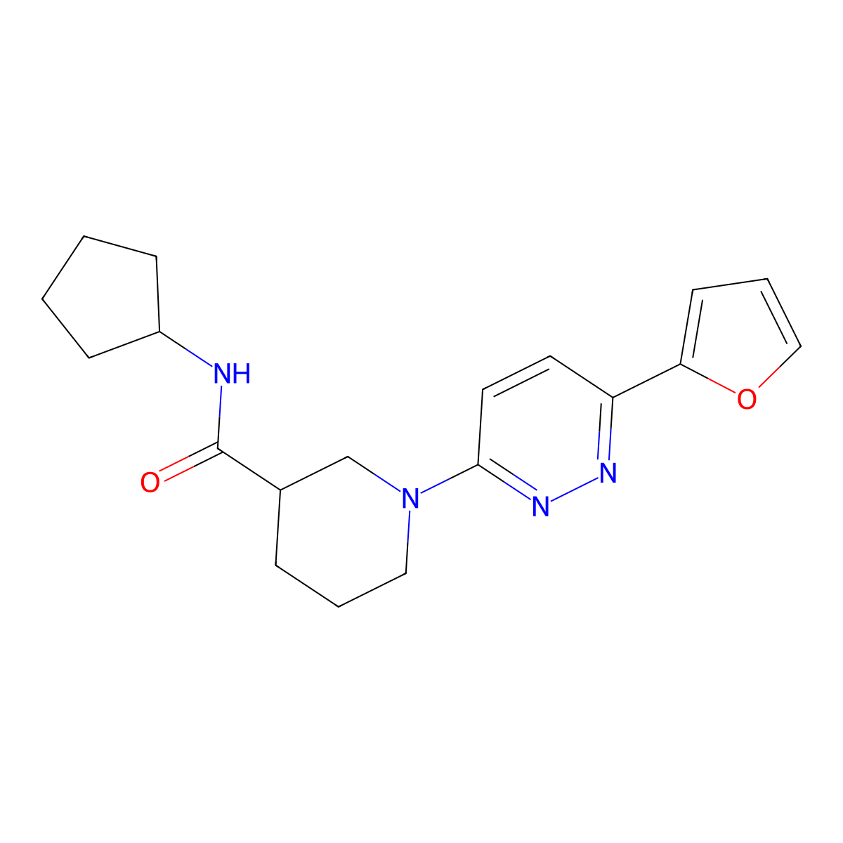 N-cyclopentyl-1-[6-(furan-2-yl)pyridazin-3-yl]piperidine-3-carboxamide molecular structure, CAS 1203043-33-7