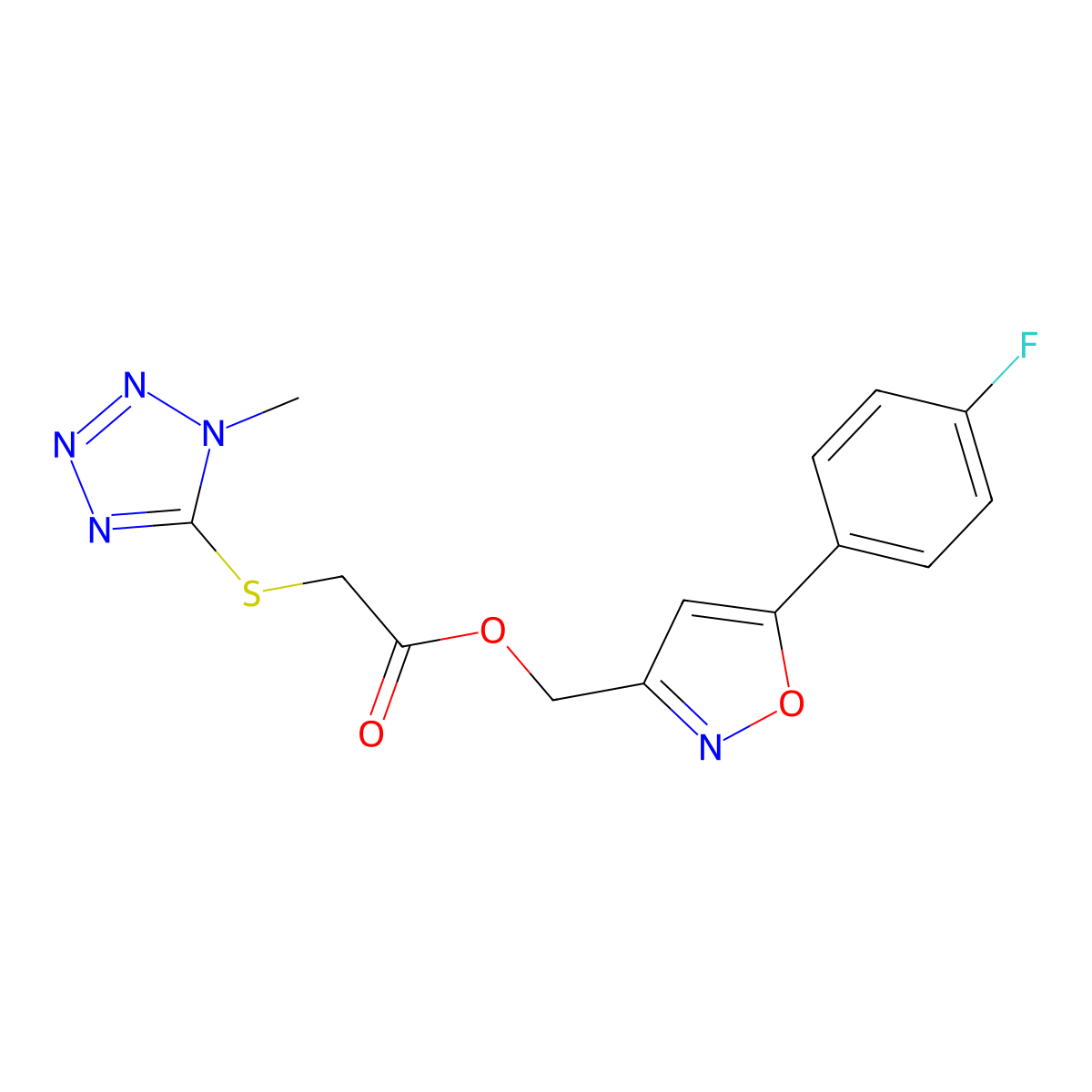 (5-(4-fluorophenyl)isoxazol-3-yl)methyl 2-((1-methyl-1H-tetrazol-5-yl)thio)acetate molecular structure, CAS 1203045-15-1