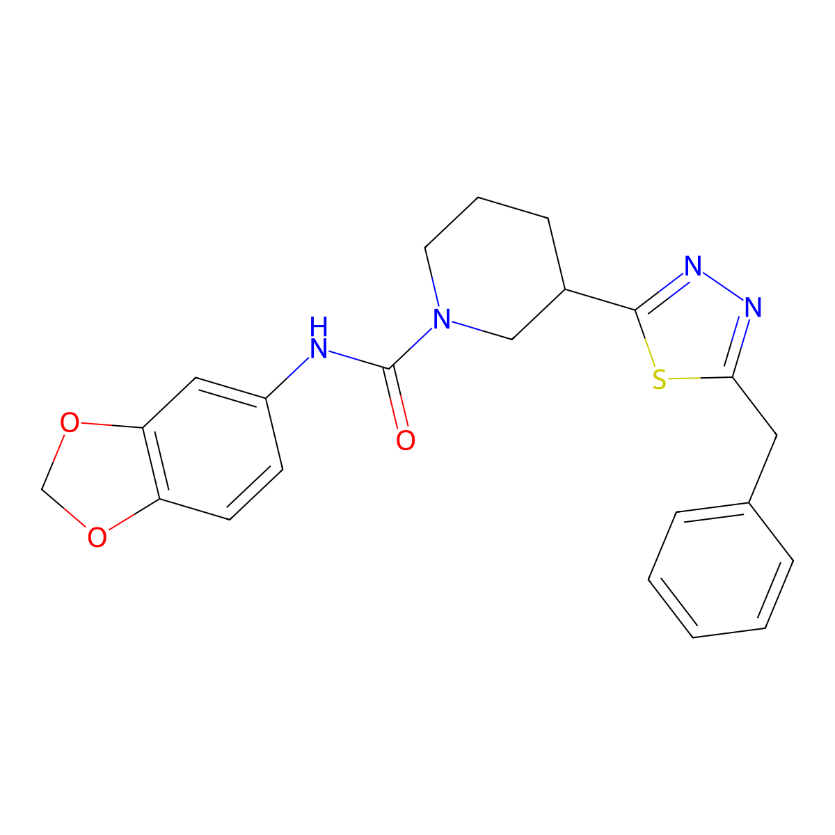 N-(benzo[d][1,3]dioxol-5-yl)-3-(5-benzyl-1,3,4-thiadiazol-2-yl)piperidine-1-carboxamide molecular structure, CAS 1203046-52-9