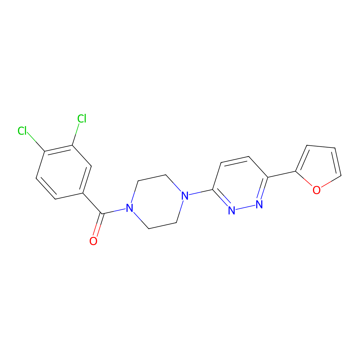 (3,4-Dichlorophenyl)(4-(6-(furan-2-yl)pyridazin-3-yl)piperazin-1-yl)methanone molecular structure, CAS 1203048-99-0