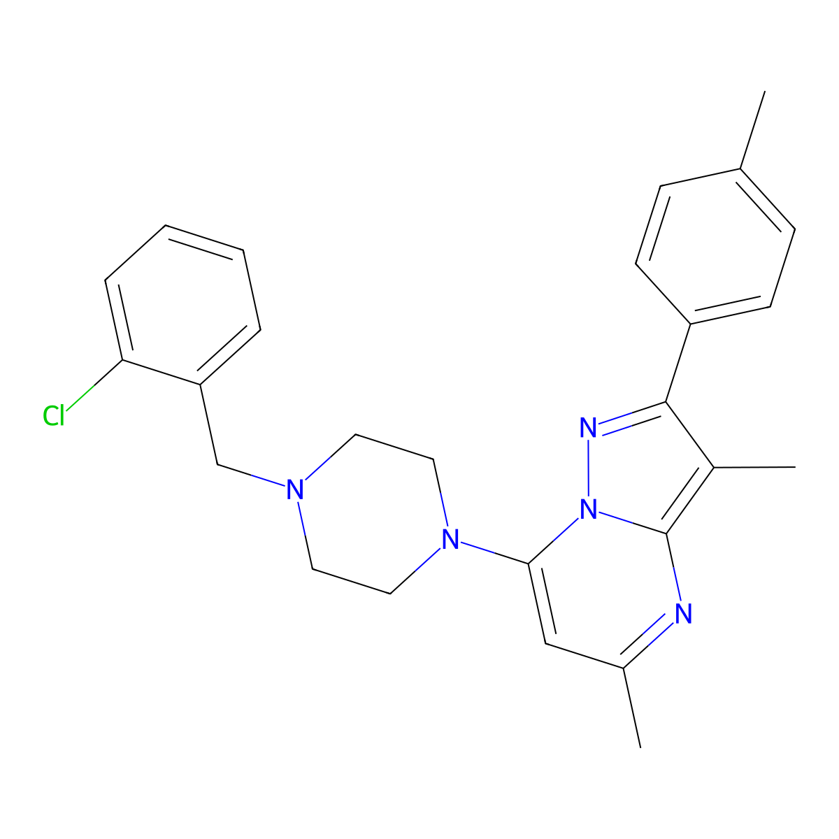 7-[4-(2-Chlorobenzyl)piperazin-1-yl]-3,5-dimethyl-2-(4-methylphenyl)pyrazolo[1,5-a]pyrimidine molecular structure, CAS 1203050-09-2