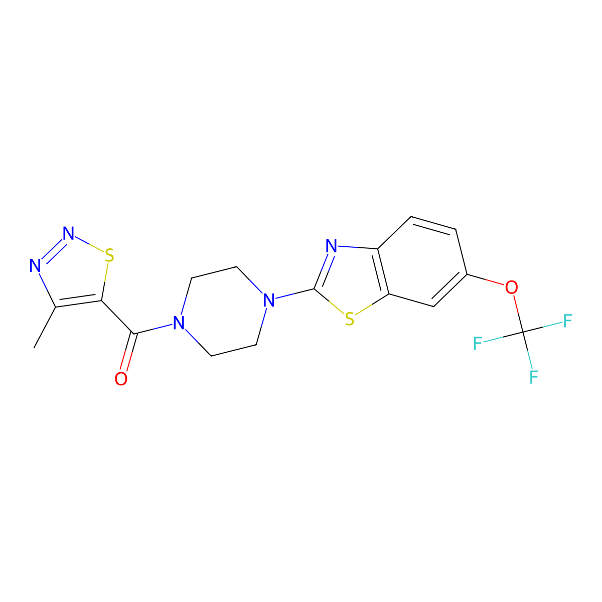 (4-Methyl-1,2,3-thiadiazol-5-yl)(4-(6-(trifluoromethoxy)benzo[d]thiazol-2-yl)piperazin-1-yl)methanone molecular structure, CAS 1203051-62-0