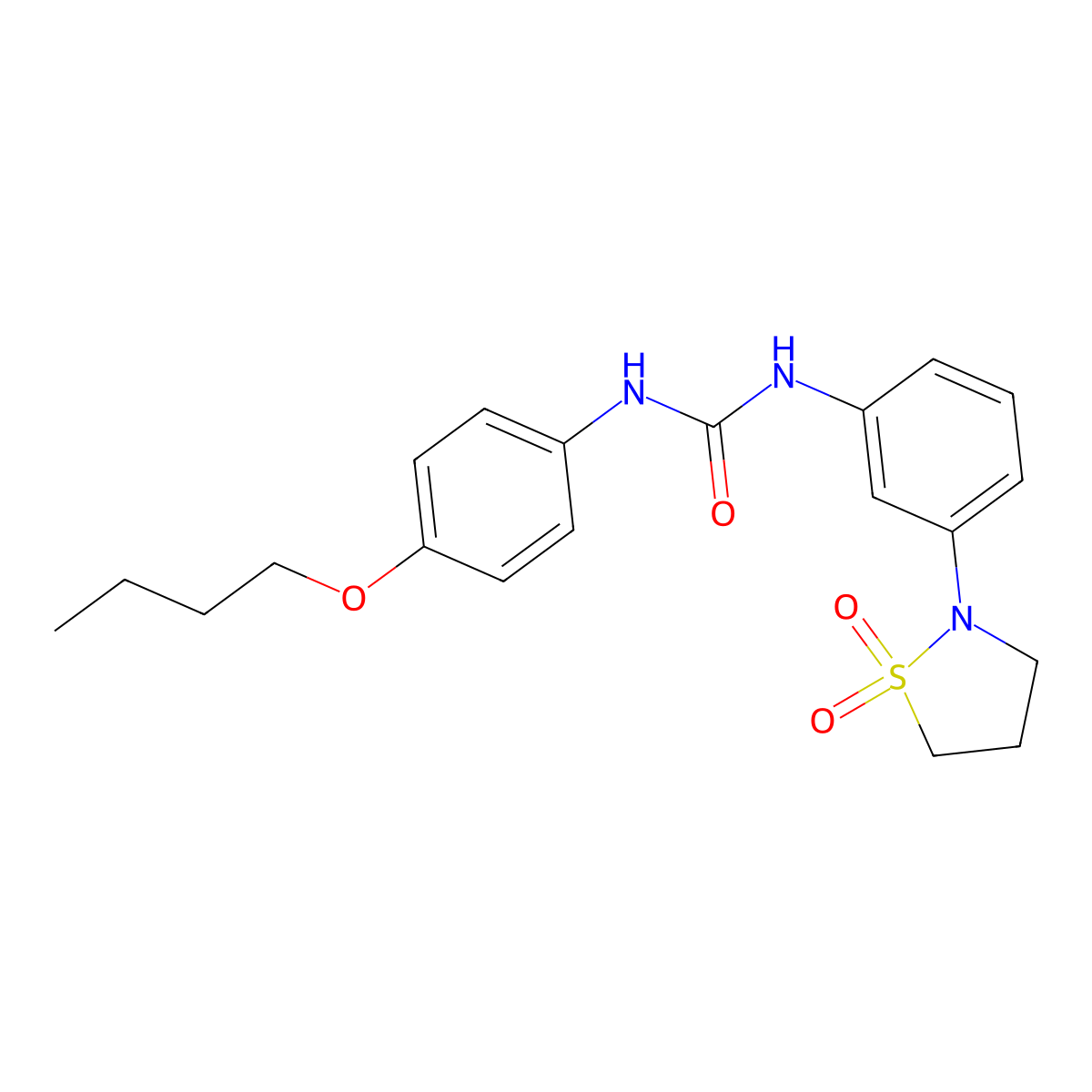 1-(4-Butoxyphenyl)-3-(3-(1,1-dioxidoisothiazolidin-2-yl)phenyl)urea molecular structure, CAS 1203053-25-1