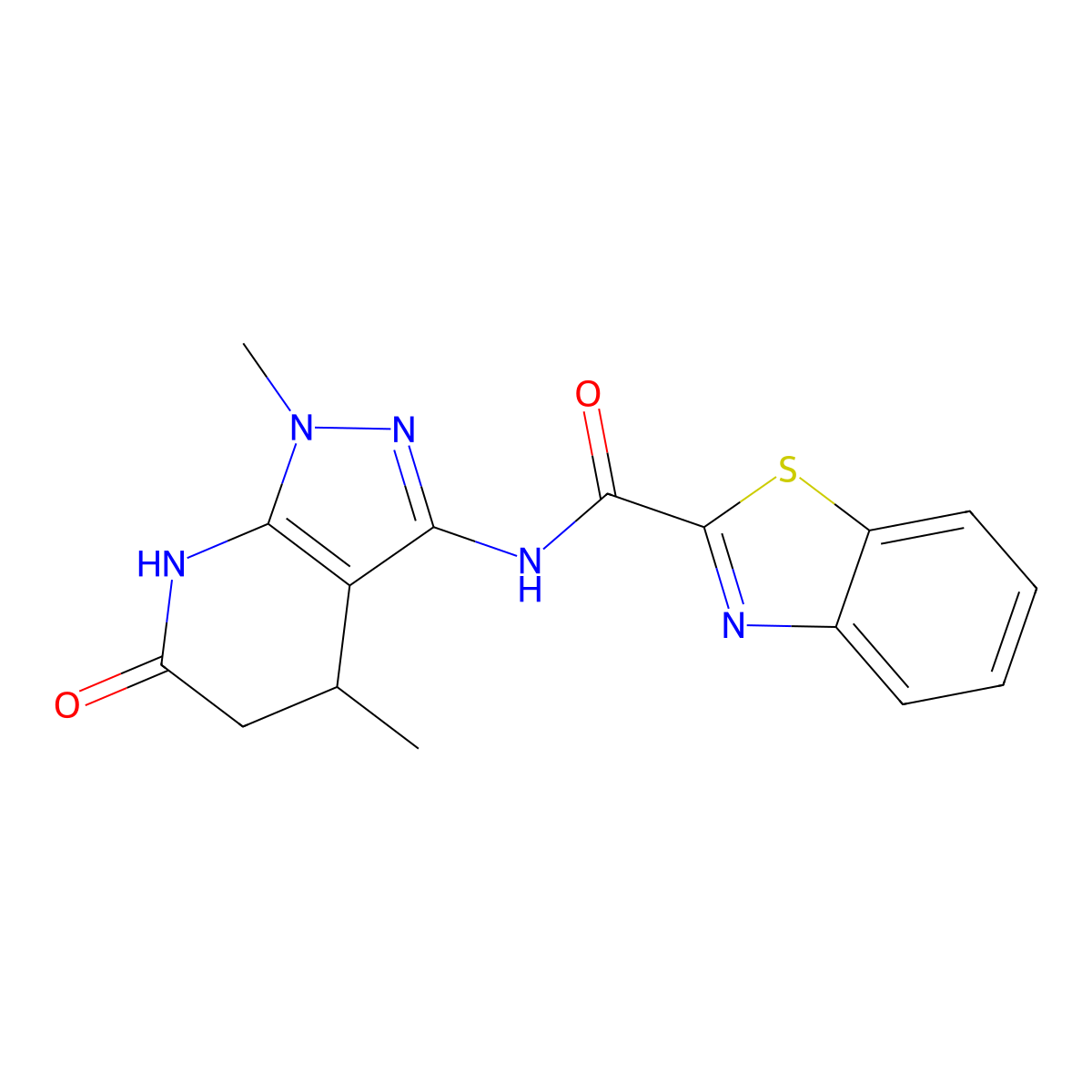 N-(1,4-dimethyl-6-oxo-4,5,6,7-tetrahydro-1H-pyrazolo[3,4-b]pyridin-3-yl)benzo[d]thiazole-2-carboxamide molecular structure, CAS 1203053-49-9