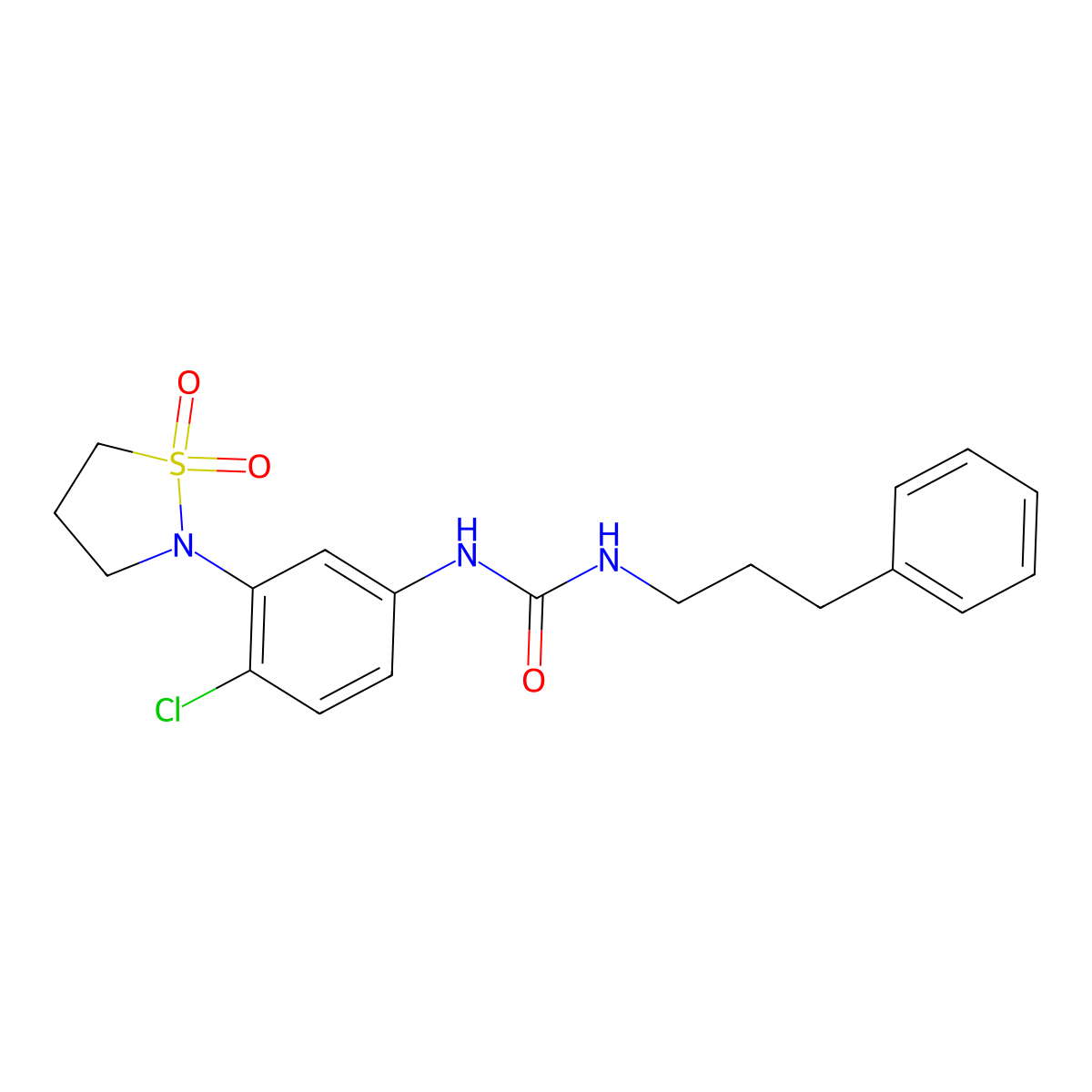 3-[4-Chloro-3-(1,1-dioxo-1lambda6,2-thiazolidin-2-yl)phenyl]-1-(3-phenylpropyl)urea molecular structure, CAS 1203053-85-3