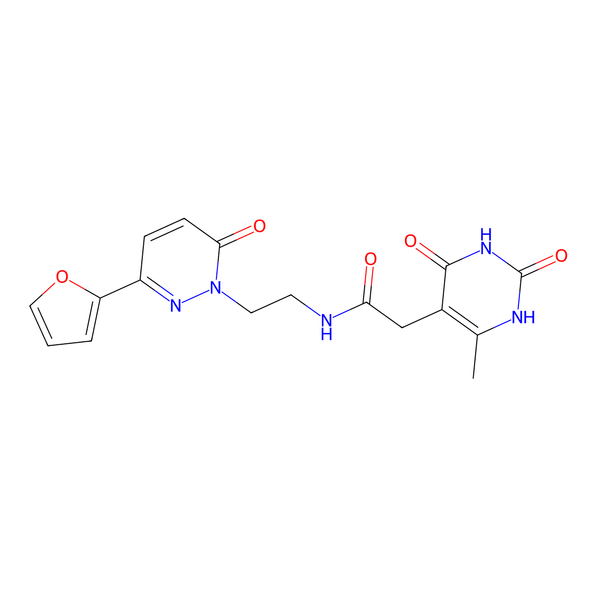N-(2-(3-(furan-2-yl)-6-oxopyridazin-1(6H)-yl)ethyl)-2-(6-methyl-2,4-dioxo-1,2,3,4-tetrahydropyrimidin-5-yl)acetamide molecular structure, CAS 1203054-29-8
