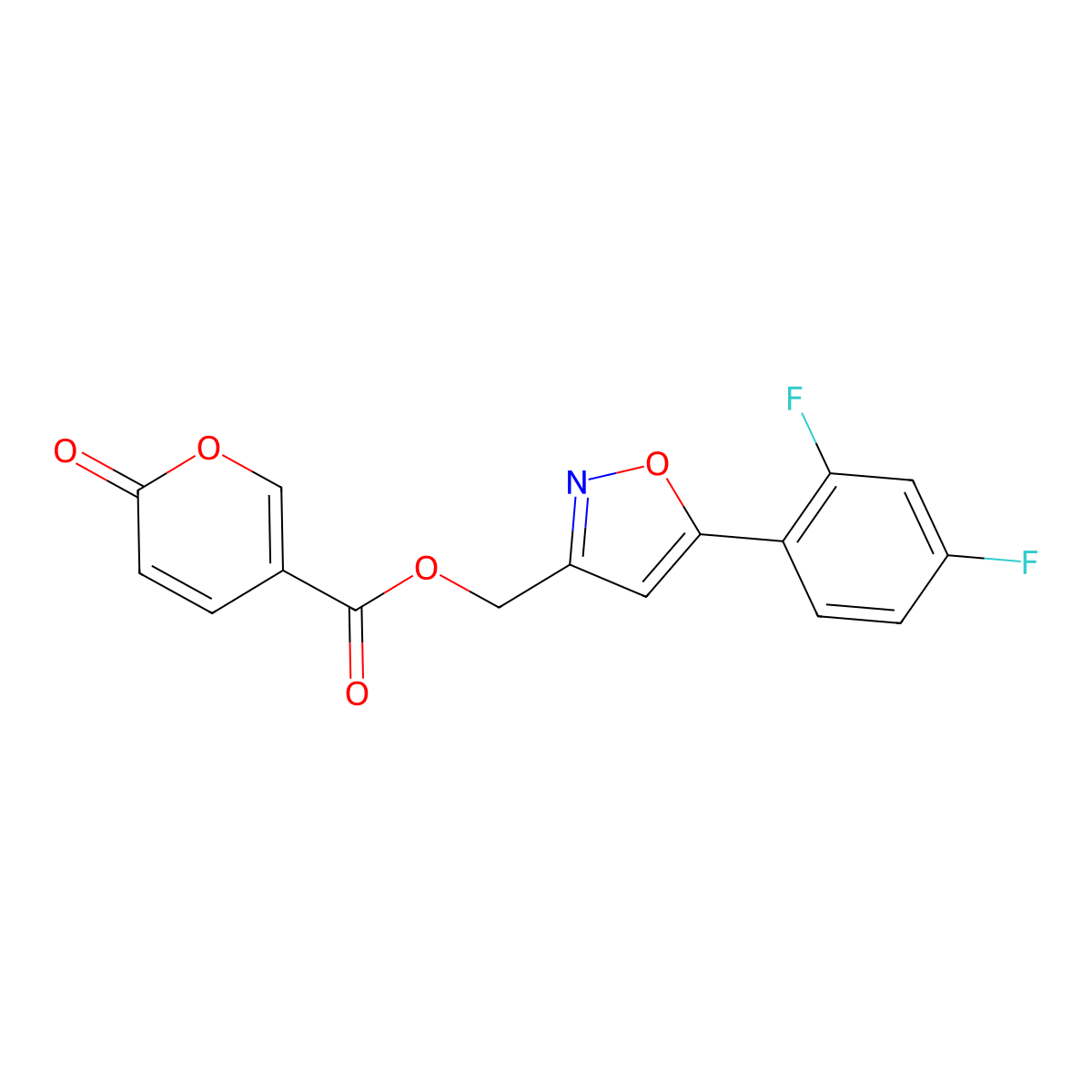(5-(2,4-difluorophenyl)isoxazol-3-yl)methyl 2-oxo-2H-pyran-5-carboxylate molecular structure, CAS 1203054-91-4