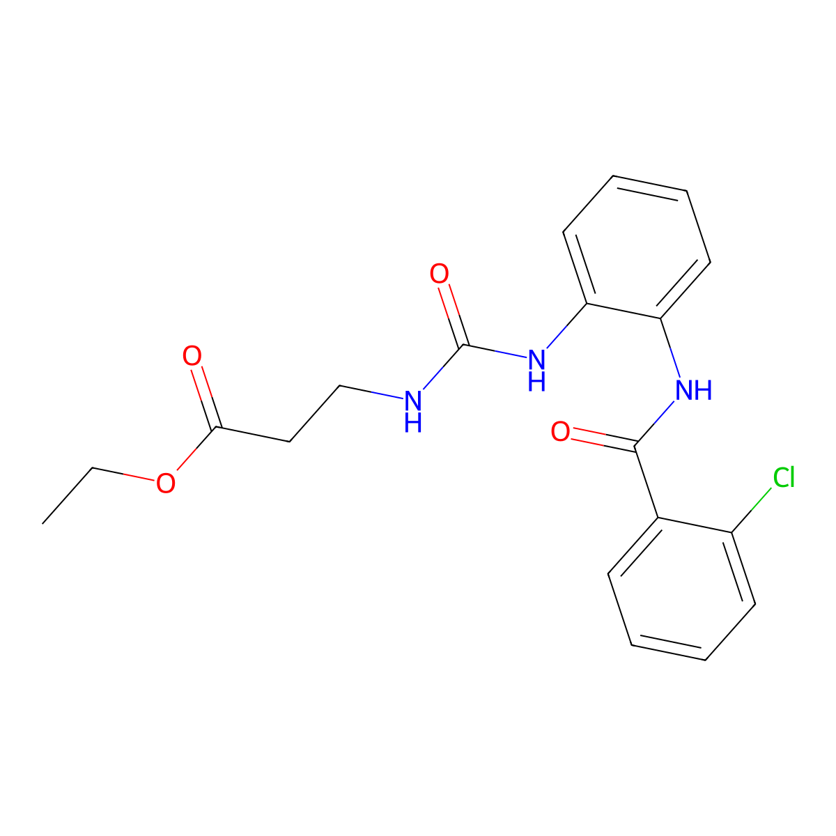 Ethyl 3-(3-(2-(2-chlorobenzamido)phenyl)ureido)propanoate molecular structure, CAS 1203056-06-7