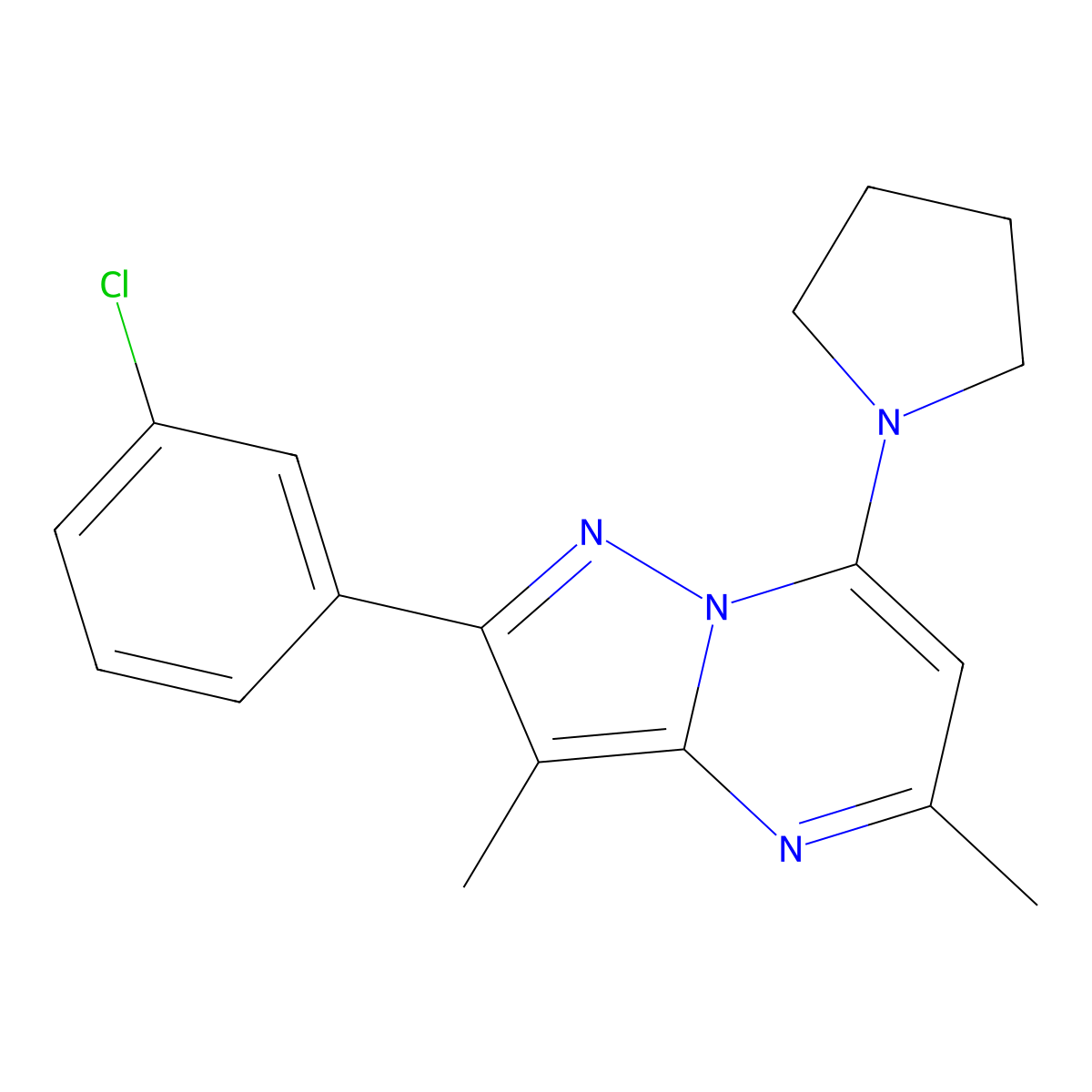 1-[2-(3-Chlorophenyl)-3,5-dimethylpyrazolo[1,5-a]pyrimidin-7-yl]pyrrolidine molecular structure, CAS 1203056-51-2