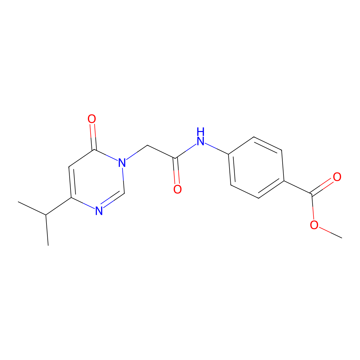 methyl 4-(2-(4-isopropyl-6-oxopyrimidin-1(6H)-yl)acetamido)benzoate molecular structure, CAS 1203057-40-2