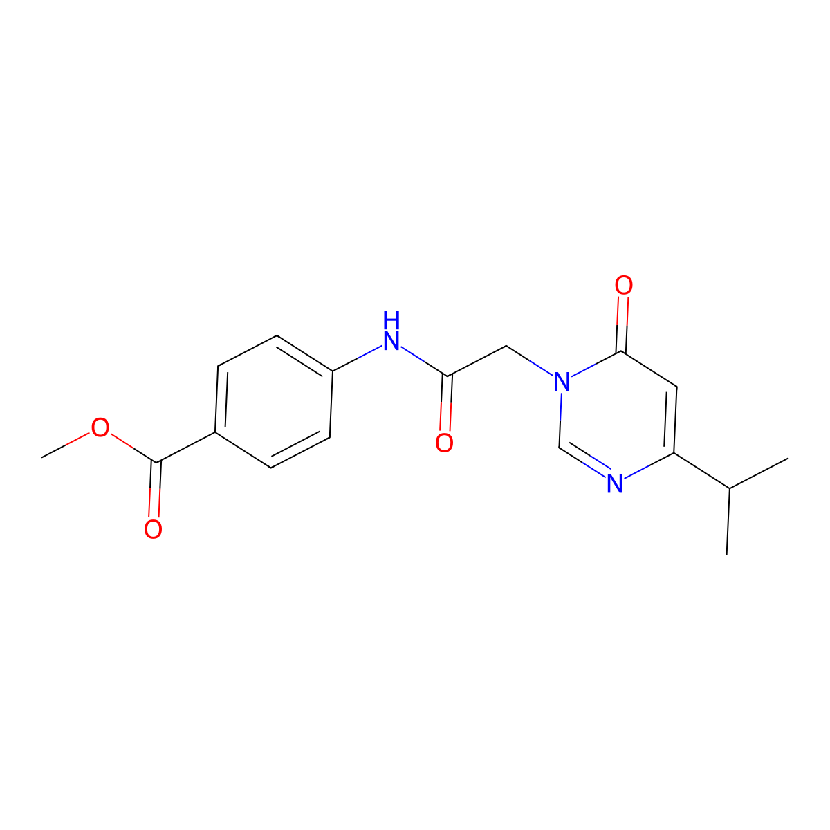 methyl 4-(2-(4-isopropyl-6-oxopyrimidin-1(6H)-yl)acetamido)benzoate molecular structure, CAS 1203057-40-2