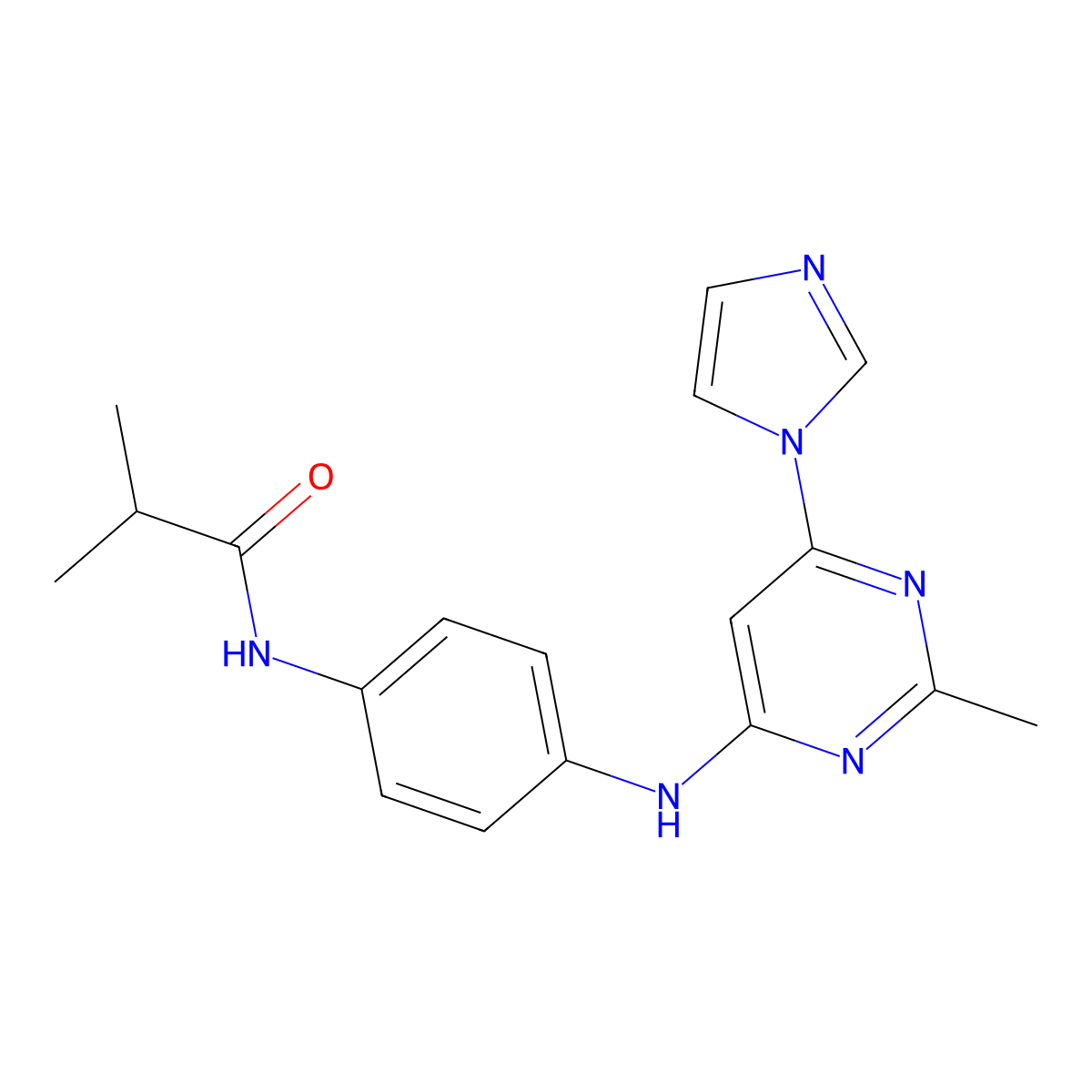 N-(4-((6-(1H-imidazol-1-yl)-2-methylpyrimidin-4-yl)amino)phenyl)isobutyramide molecular structure, CAS 1203057-72-0