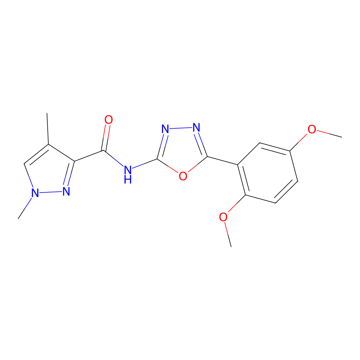N-[5-(2,5-dimethoxyphenyl)-1,3,4-oxadiazol-2-yl]-1,4-dimethyl-1H-pyrazole-3-carboxamide molecular structure, CAS 1203058-11-0