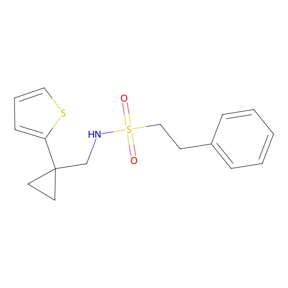 2-phenyl-N-((1-(thiophen-2-yl)cyclopropyl)methyl)ethanesulfonamide molecular structure, CAS 1203059-03-3