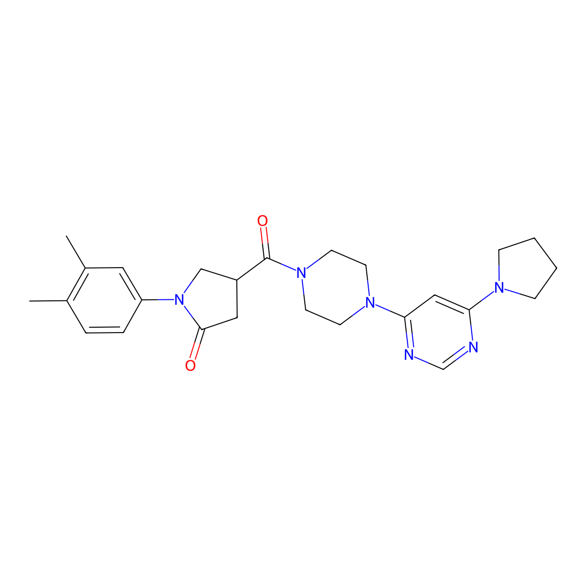 1-(3,4-Dimethylphenyl)-4-(4-(6-(pyrrolidin-1-yl)pyrimidin-4-yl)piperazine-1-carbonyl)pyrrolidin-2-one molecular structure, CAS 1203060-81-4