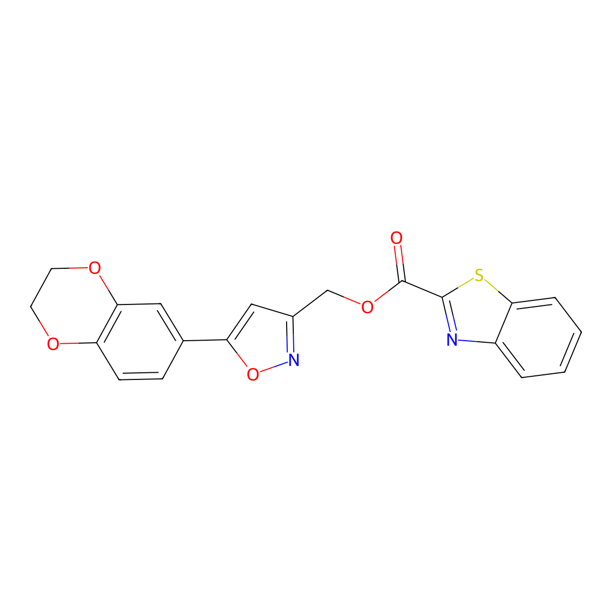 (5-(2,3-Dihydrobenzo[b][1,4]dioxin-6-yl)isoxazol-3-yl)methyl benzo[d]thiazole-2-carboxylate molecular structure, CAS 1203061-57-7