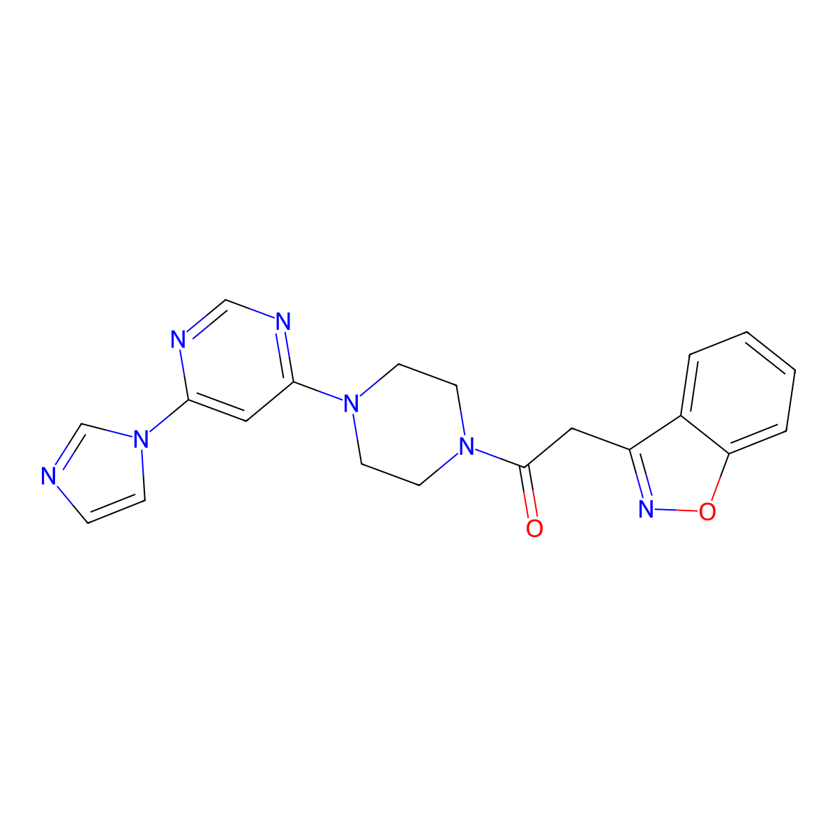 1-(4-(6-(1H-imidazol-1-yl)pyrimidin-4-yl)piperazin-1-yl)-2-(benzo[d]isoxazol-3-yl)ethanone molecular structure, CAS 1203061-92-0