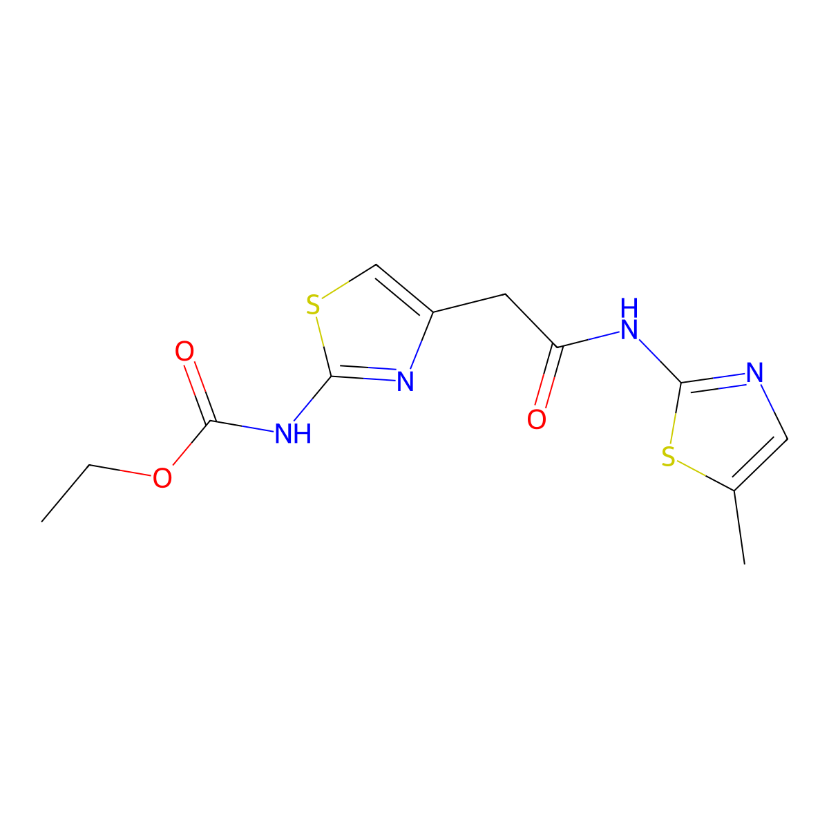 Ethyl (4-(2-((5-methylthiazol-2-yl)amino)-2-oxoethyl)thiazol-2-yl)carbamate molecular structure, CAS 1203062-59-2