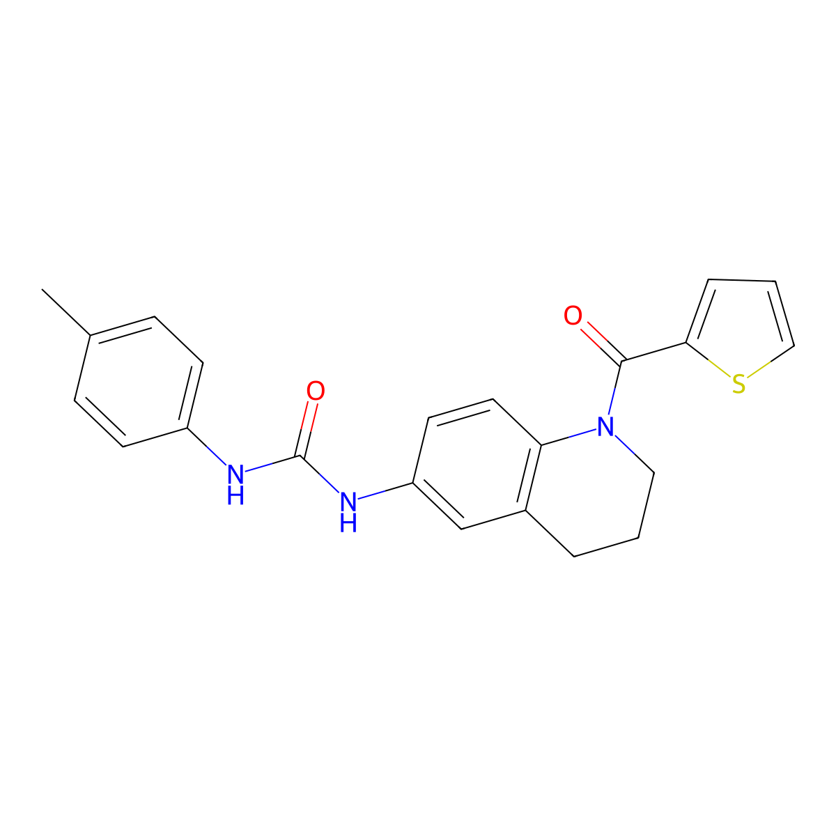 1-(1-(Thiophene-2-carbonyl)-1,2,3,4-tetrahydroquinolin-6-yl)-3-(p-tolyl)urea molecular structure, CAS 1203062-68-3