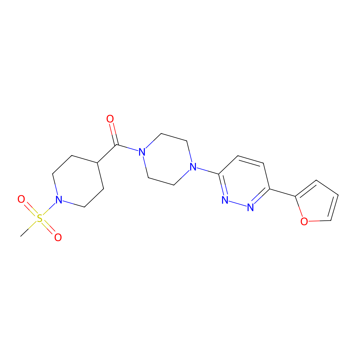 (4-(6-(Furan-2-yl)pyridazin-3-yl)piperazin-1-yl)(1-(methylsulfonyl)piperidin-4-yl)methanone molecular structure, CAS 1203063-17-5