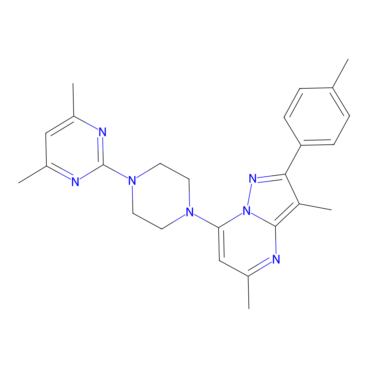 7-[4-(4,6-Dimethylpyrimidin-2-yl)piperazin-1-yl]-3,5-dimethyl-2-(4-methylphenyl)pyrazolo[1,5-a]pyrimidine molecular structure, CAS 1203063-31-3