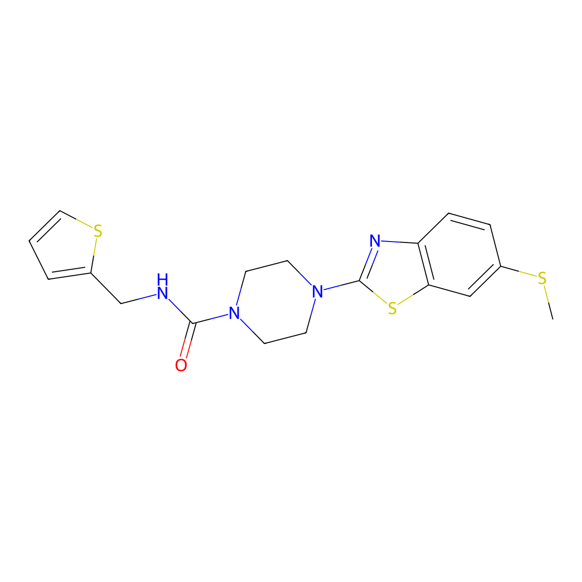 4-(6-(methylthio)benzo[d]thiazol-2-yl)-N-(thiophen-2-ylmethyl)piperazine-1-carboxamide molecular structure, CAS 1203063-84-6