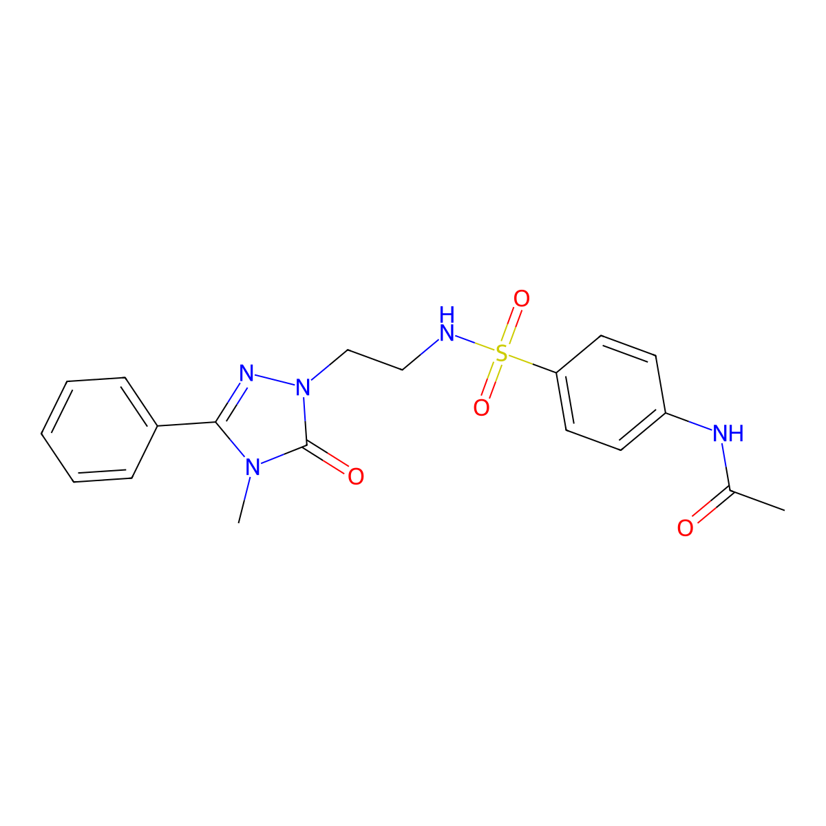 N-(4-(N-(2-(4-methyl-5-oxo-3-phenyl-4,5-dihydro-1H-1,2,4-triazol-1-yl)ethyl)sulfamoyl)phenyl)acetamide molecular structure, CAS 1203063-90-4