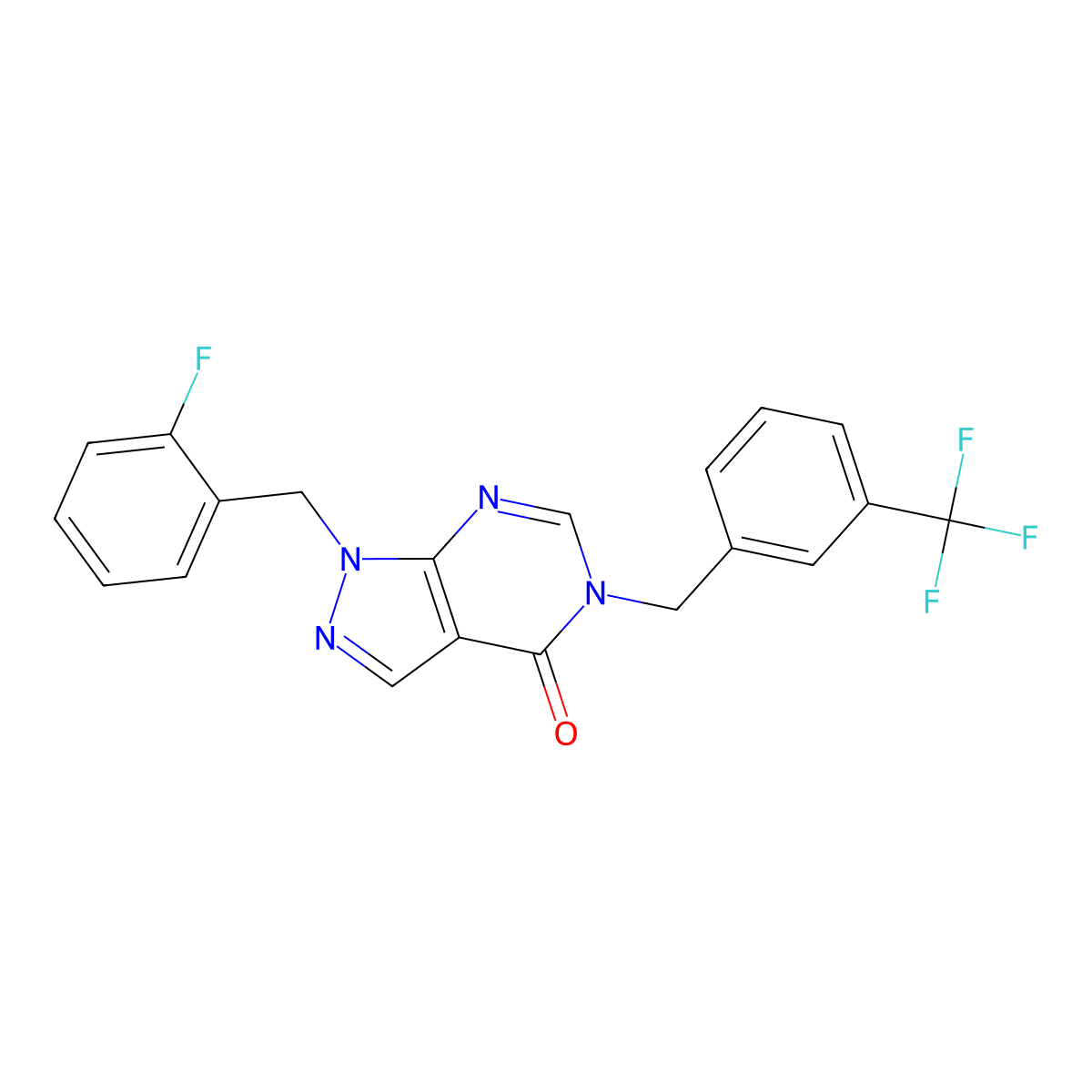 1-(2-fluorobenzyl)-5-(3-(trifluoromethyl)benzyl)-1H-pyrazolo[3,4-d]pyrimidin-4(5H)-one molecular structure, CAS 1203065-05-7
