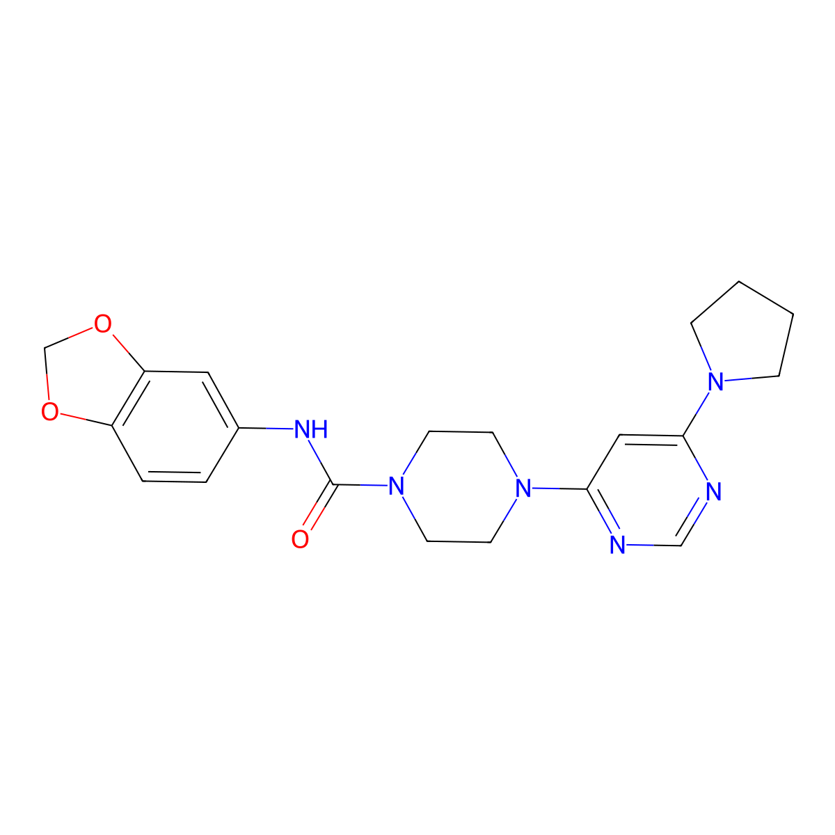 N-(benzo[d][1,3]dioxol-5-yl)-4-(6-(pyrrolidin-1-yl)pyrimidin-4-yl)piperazine-1-carboxamide molecular structure, CAS 1203065-22-8
