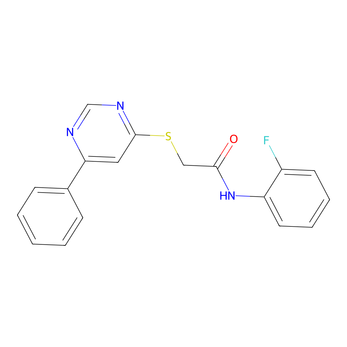 N-(2-fluorophenyl)-2-((6-phenylpyrimidin-4-yl)thio)acetamide molecular structure, CAS 1203065-29-5