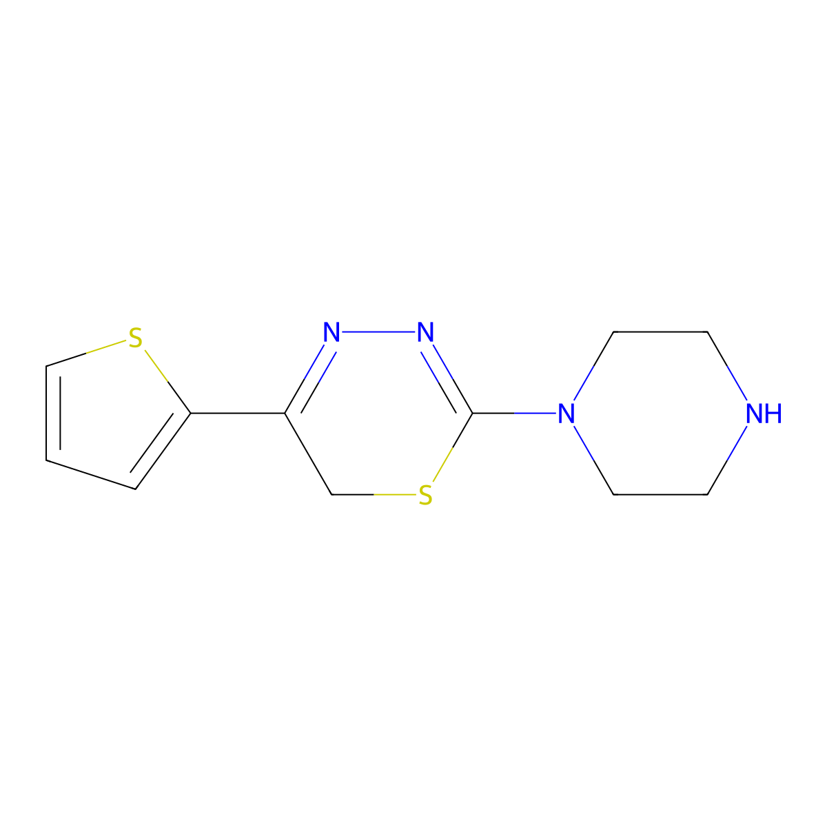 2-(piperazin-1-yl)-5-(thiophen-2-yl)-6H-1,3,4-thiadiazine molecular structure, CAS 1203066-51-6