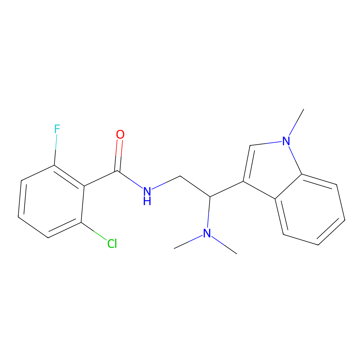 2-chloro-N-[2-(dimethylamino)-2-(1-methyl-1H-indol-3-yl)ethyl]-6-fluorobenzamide molecular structure, CAS 1203067-69-9