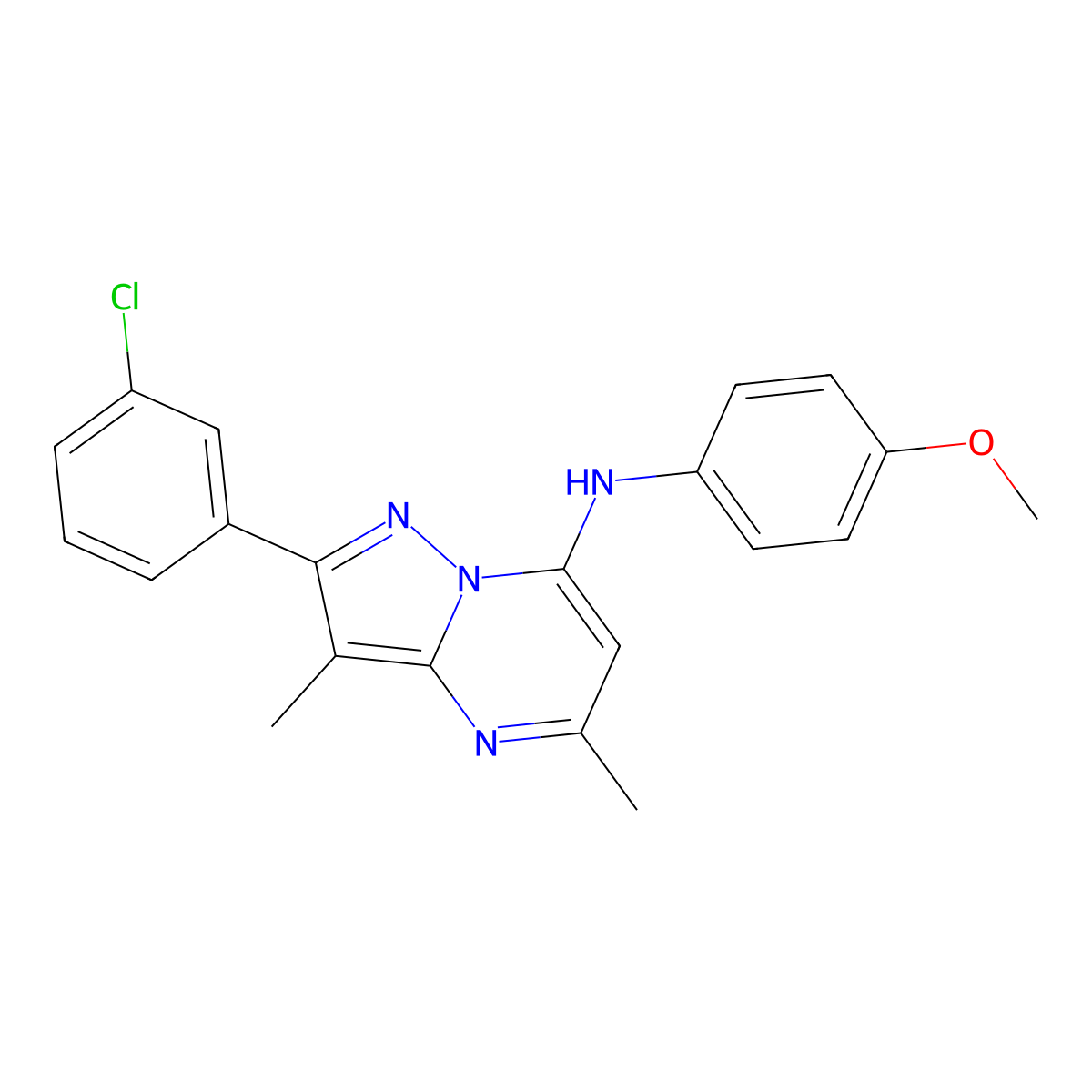 2-(3-chlorophenyl)-N-(4-methoxyphenyl)-3,5-dimethylpyrazolo[1,5-a]pyrimidin-7-amine molecular structure, CAS 1203068-73-8