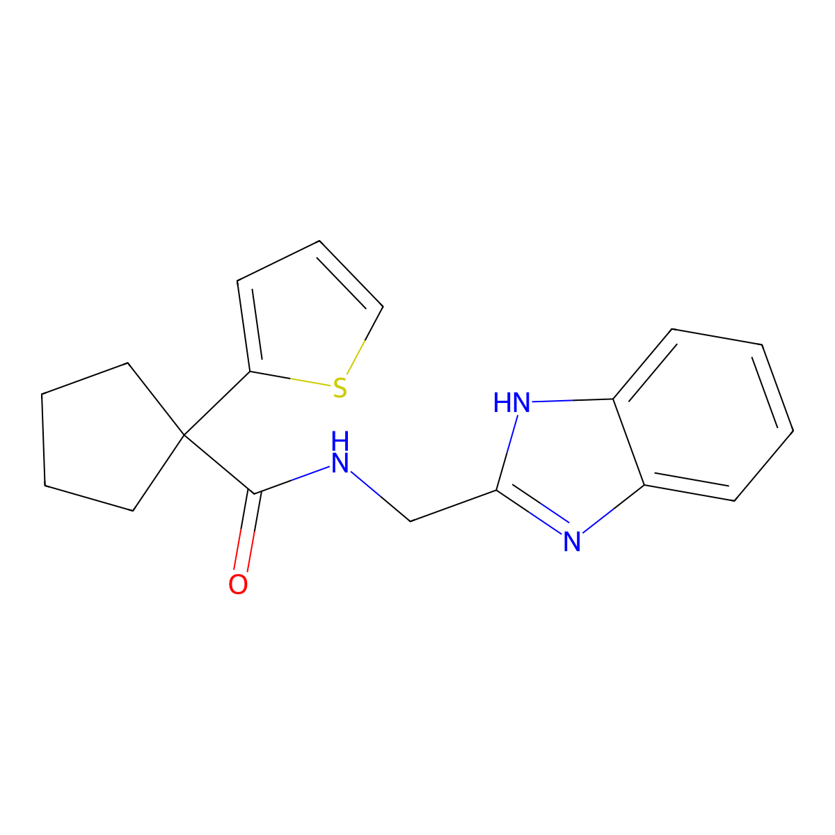 N-((1H-benzo[d]imidazol-2-yl)methyl)-1-(thiophen-2-yl)cyclopentanecarboxamide molecular structure, CAS 1203068-88-5