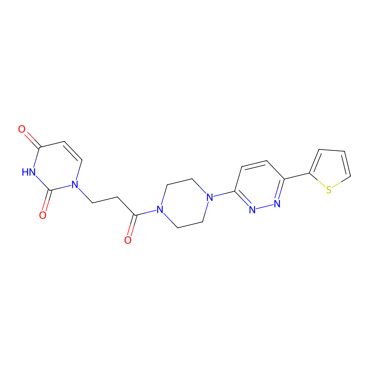 1-(3-oxo-3-(4-(6-(thiophen-2-yl)pyridazin-3-yl)piperazin-1-yl)propyl)pyrimidine-2,4(1H,3H)-dione molecular structure, CAS 1203069-28-6