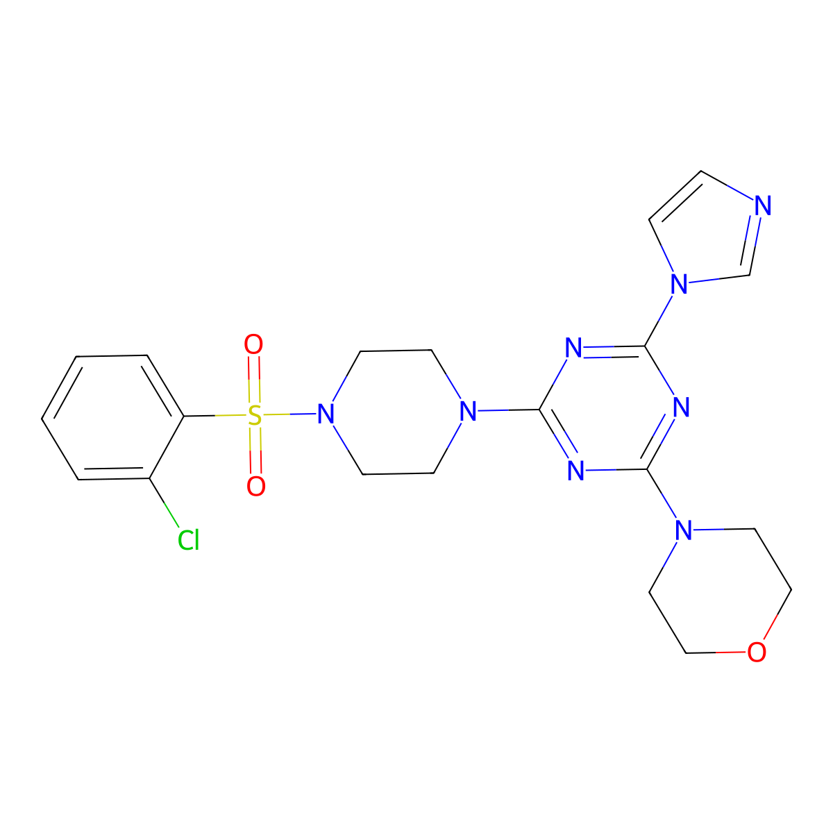 4-(4-(4-((2-chlorophenyl)sulfonyl)piperazin-1-yl)-6-(1H-imidazol-1-yl)-1,3,5-triazin-2-yl)morpholine molecular structure, CAS 1203069-86-6