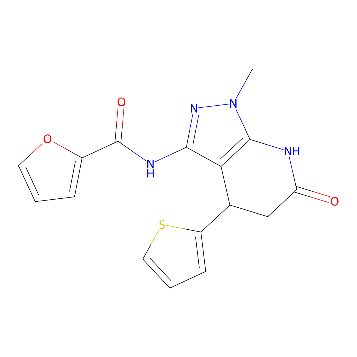 N-(1-methyl-6-oxo-4-(thiophen-2-yl)-4,5,6,7-tetrahydro-1H-pyrazolo[3,4-b]pyridin-3-yl)furan-2-carboxamide molecular structure, CAS 1203070-03-4