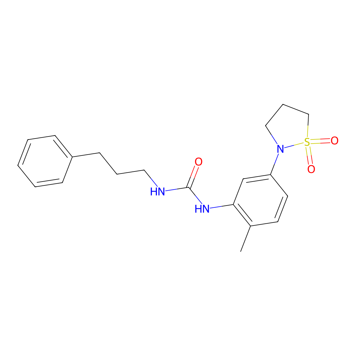 1-(5-(1,1-Dioxidoisothiazolidin-2-yl)-2-methylphenyl)-3-(3-phenylpropyl)urea molecular structure, CAS 1203070-39-6