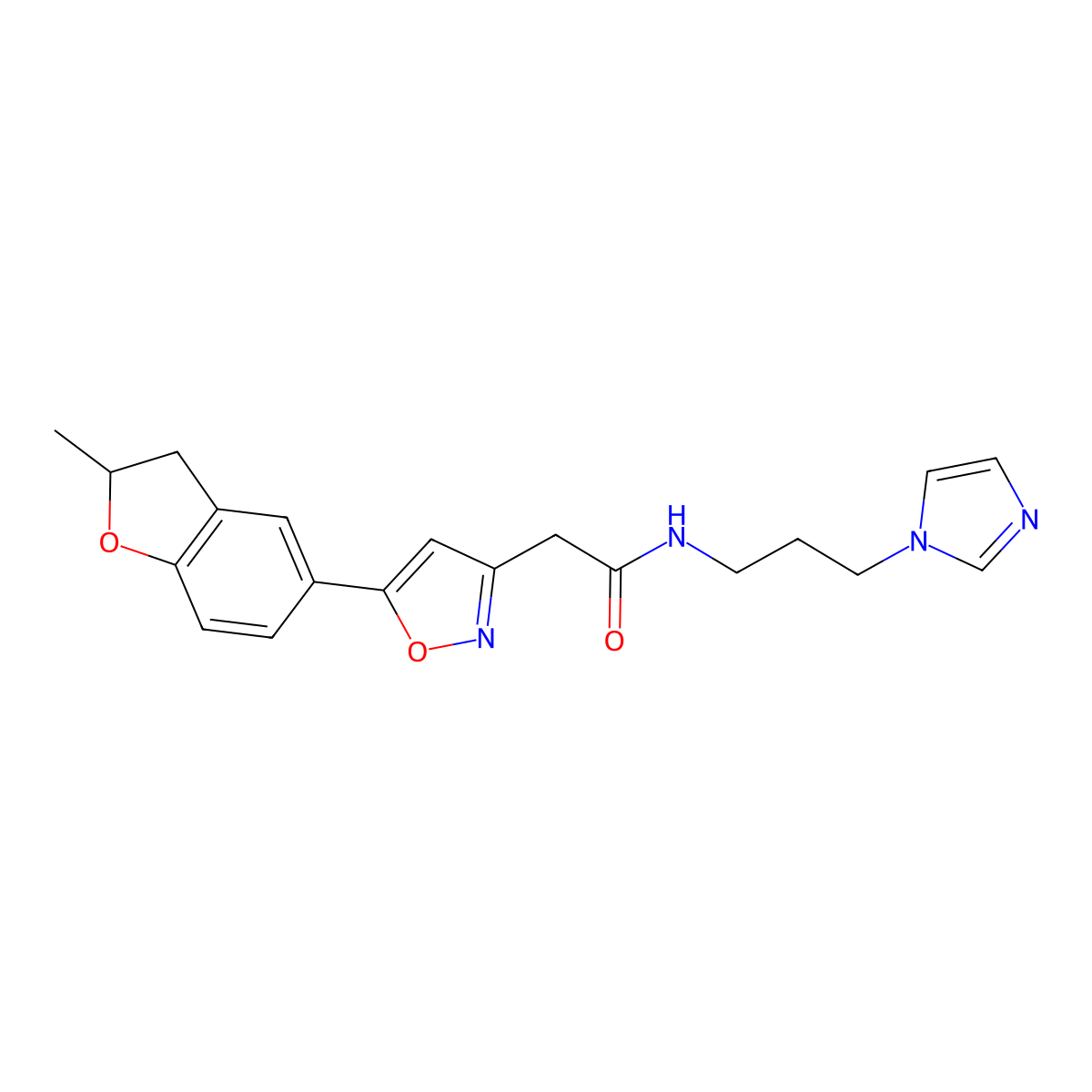 N-(3-(1H-imidazol-1-yl)propyl)-2-(5-(2-methyl-2,3-dihydrobenzofuran-5-yl)isoxazol-3-yl)acetamide molecular structure, CAS 1203071-63-9