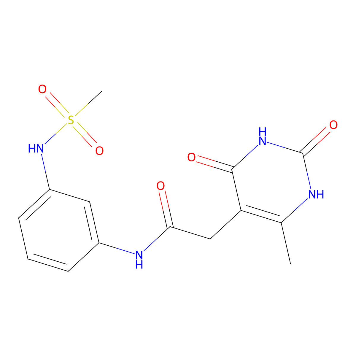 2-(6-methyl-2,4-dioxo-1,2,3,4-tetrahydropyrimidin-5-yl)-N-(3-(methylsulfonamido)phenyl)acetamide molecular structure, CAS 1203071-96-8