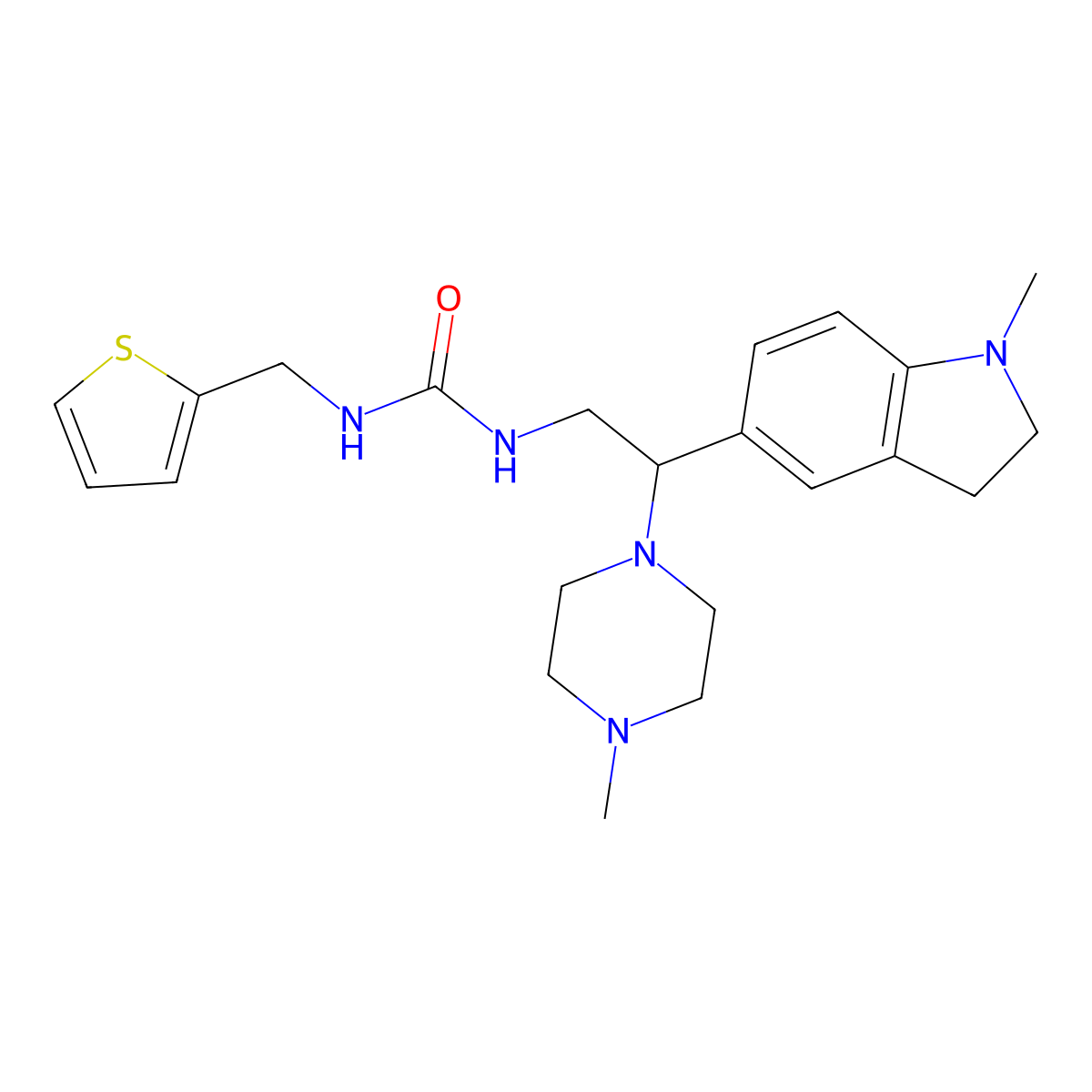 1-(2-(1-Methylindolin-5-yl)-2-(4-methylpiperazin-1-yl)ethyl)-3-(thiophen-2-ylmethyl)urea molecular structure, CAS 1203073-05-5