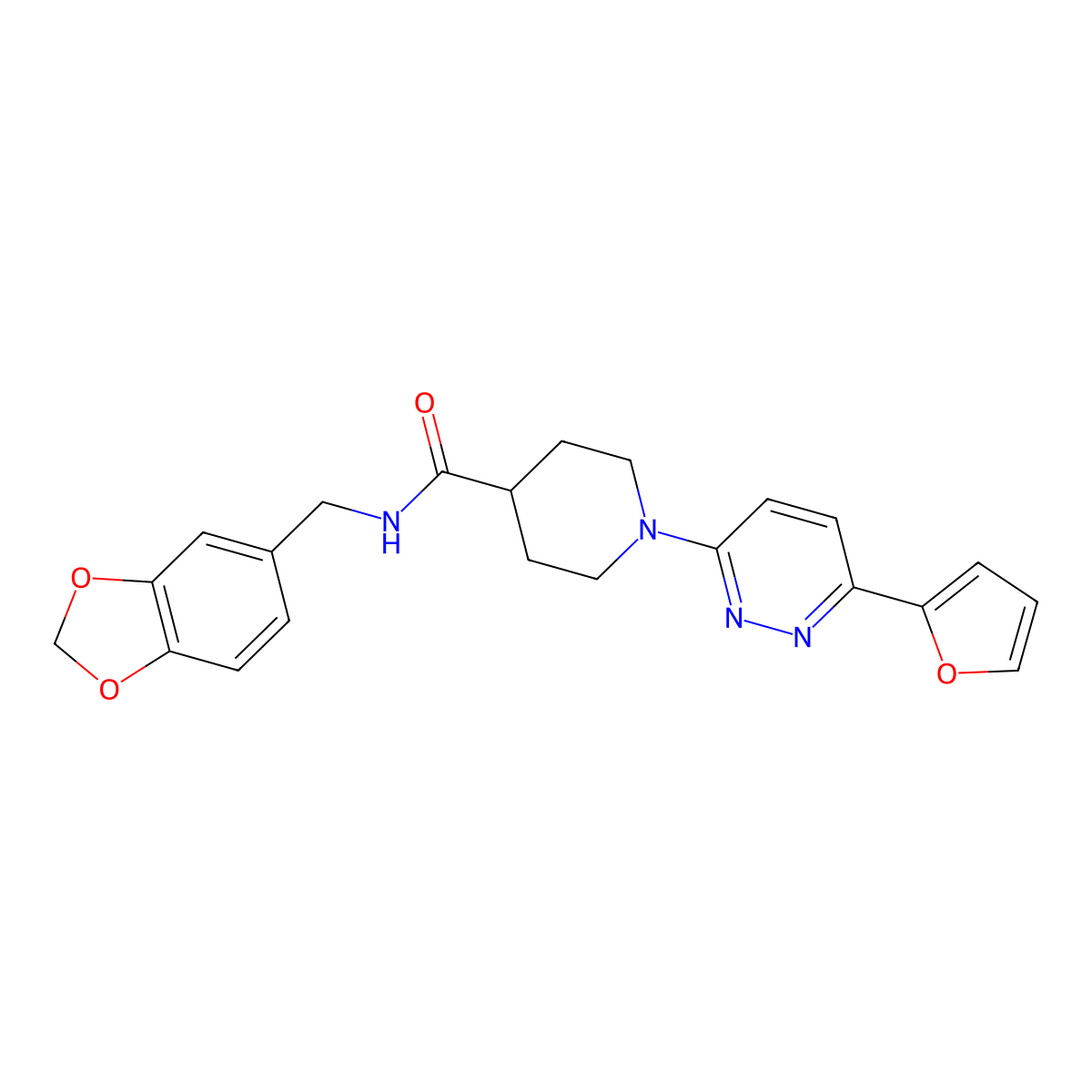 N-(benzo[d][1,3]dioxol-5-ylmethyl)-1-(6-(furan-2-yl)pyridazin-3-yl)piperidine-4-carboxamide molecular structure, CAS 1203073-53-3
